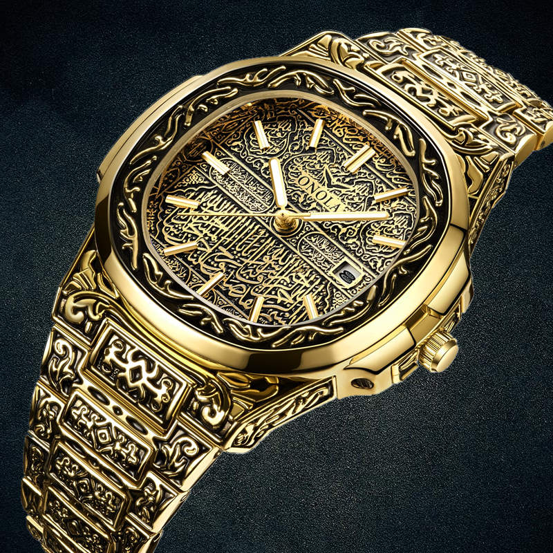 gold designer engraved artistic onola watch
