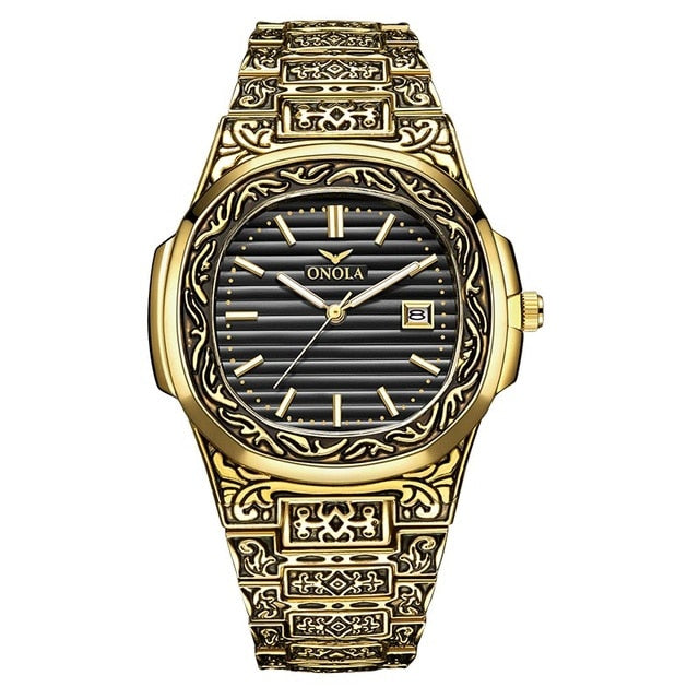 gold black designer engraved artistic onola watch