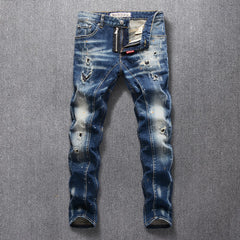 Men's Grandmaster Retro Blue Ripped Jeans - Retro Dark Blue / 28 - jeans