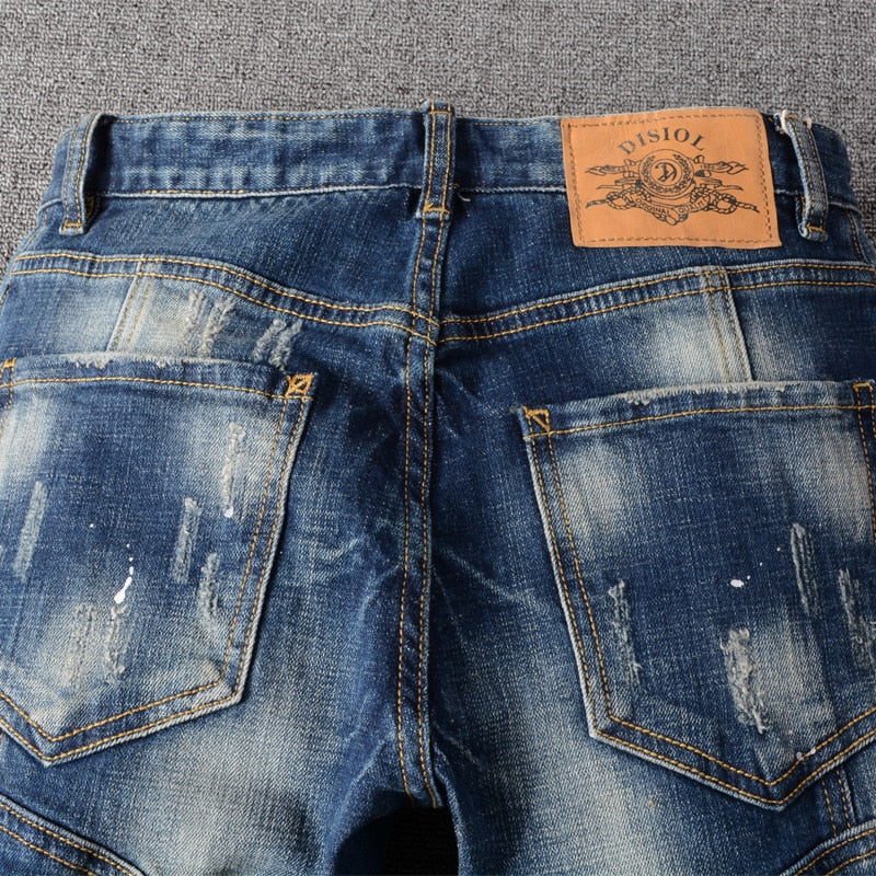 name brand ripped designer blue jeans men