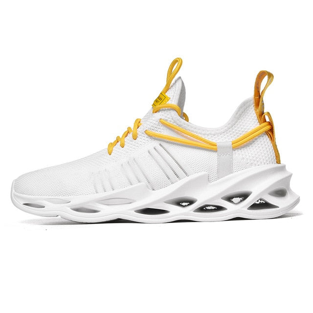 all white and gold air sole running shoes