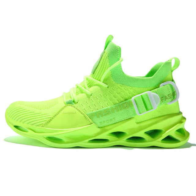 bright fluorescent green air sole running shoes