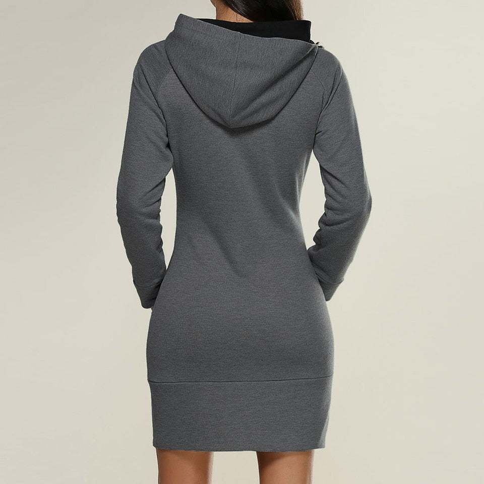 dark gray warm cotton hoodie dress