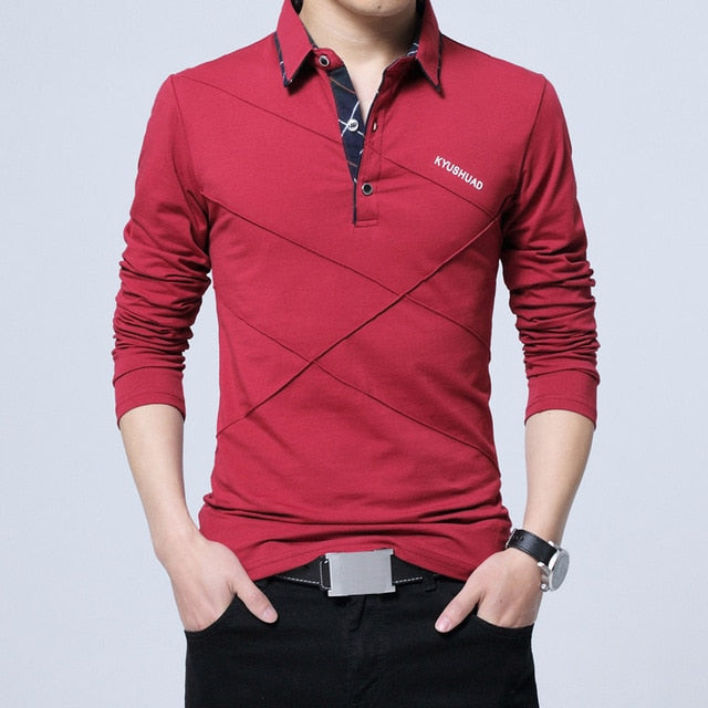 red button up collar creased long sleeve shirt men