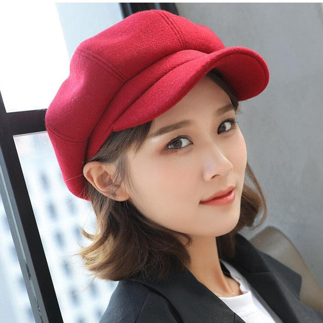 large red brim beret hat women