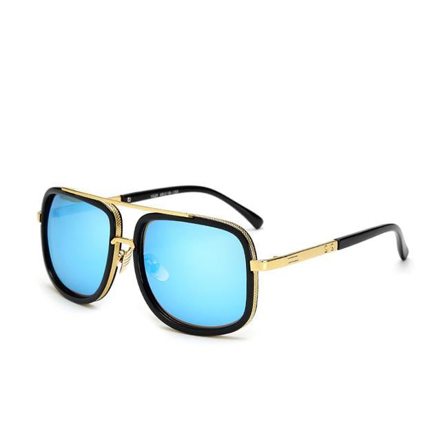 blue gold large frame designer sunglasses