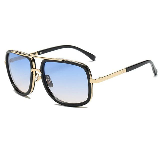 blue large frame designer sunglasses