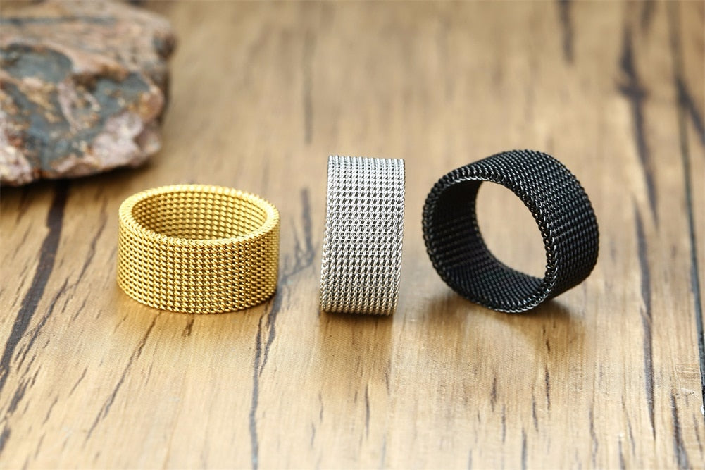 mesh metal ring collection for men and women black gold silver