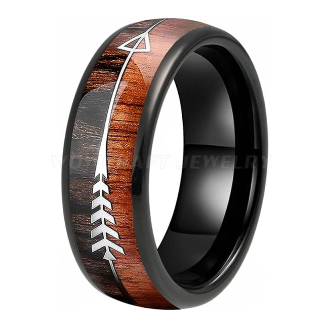 brown koa wood tungsten carbide ring black