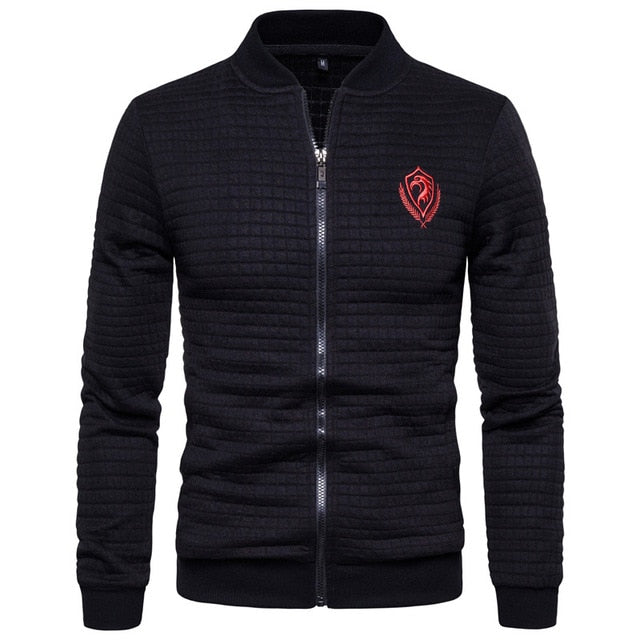 black ribbed zip up sweater style logo jacket men
