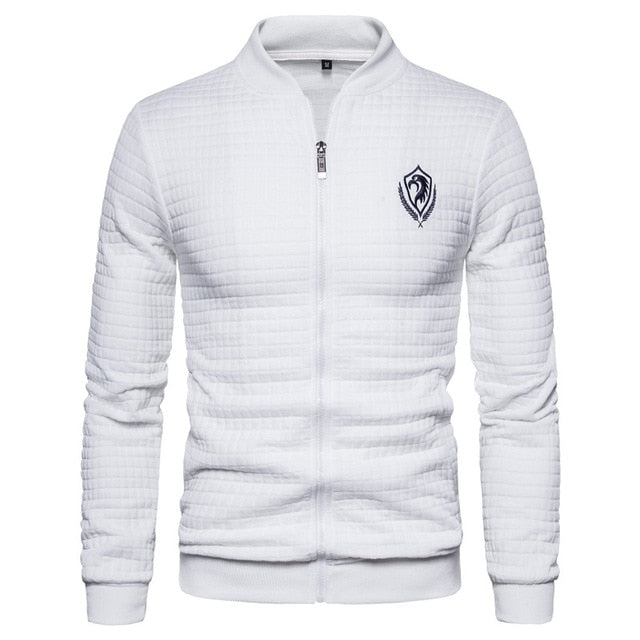white ribbed zip up sweater style logo jacket men