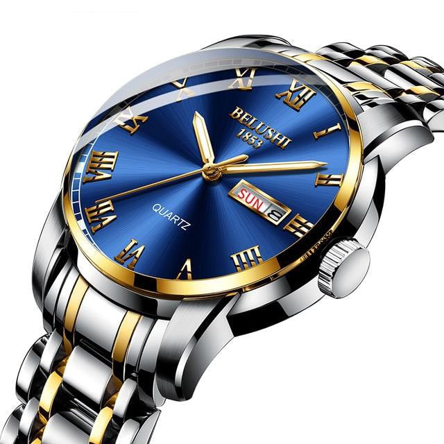 Blue and Gold face stainless steel watch