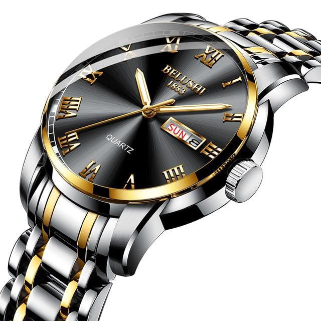 Black and Gold face stainless steel watch