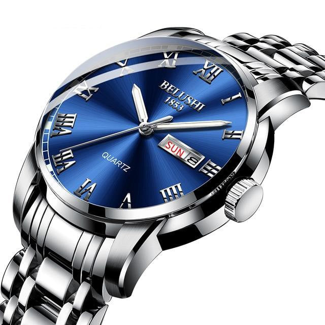 Blue face stainless steel watch