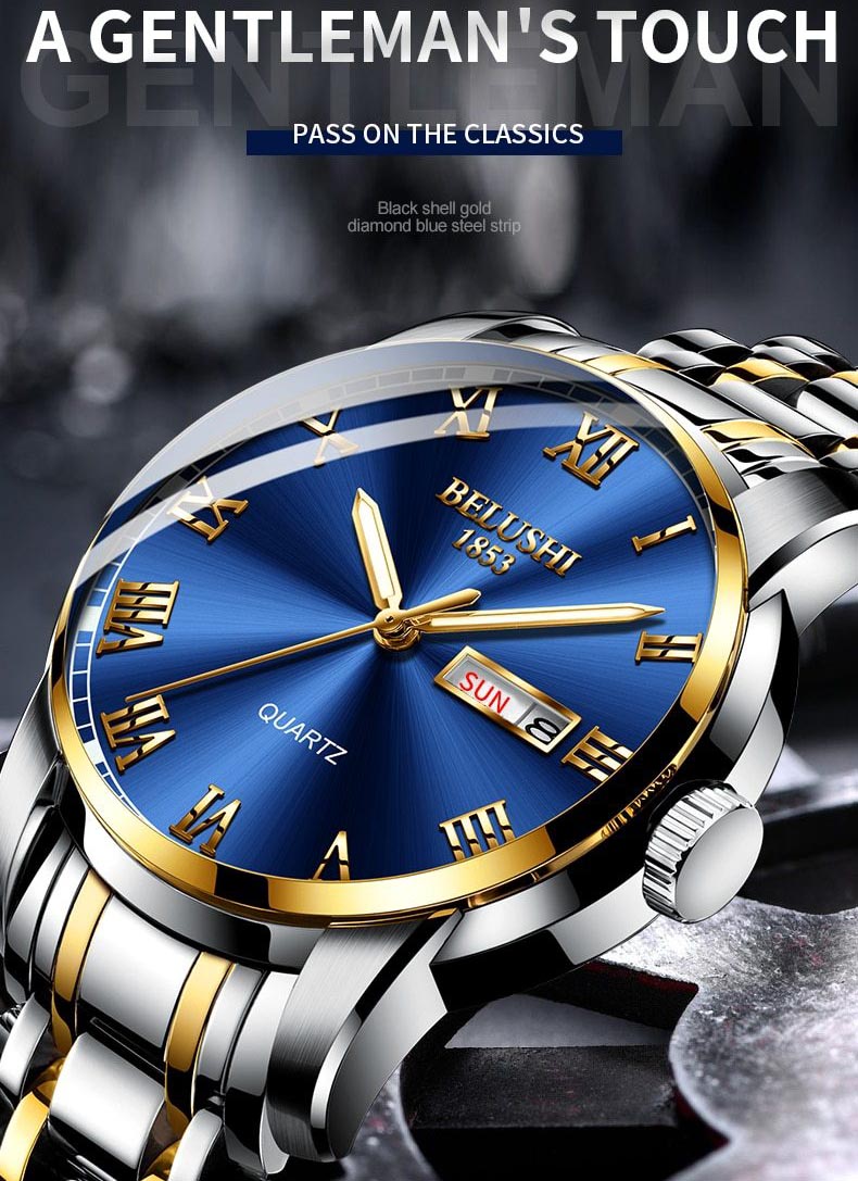 Blue gold face stainless steel watch