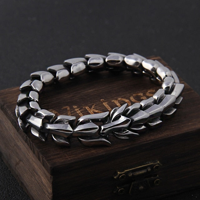 stainless steel dragon head clasp chain link bracelet