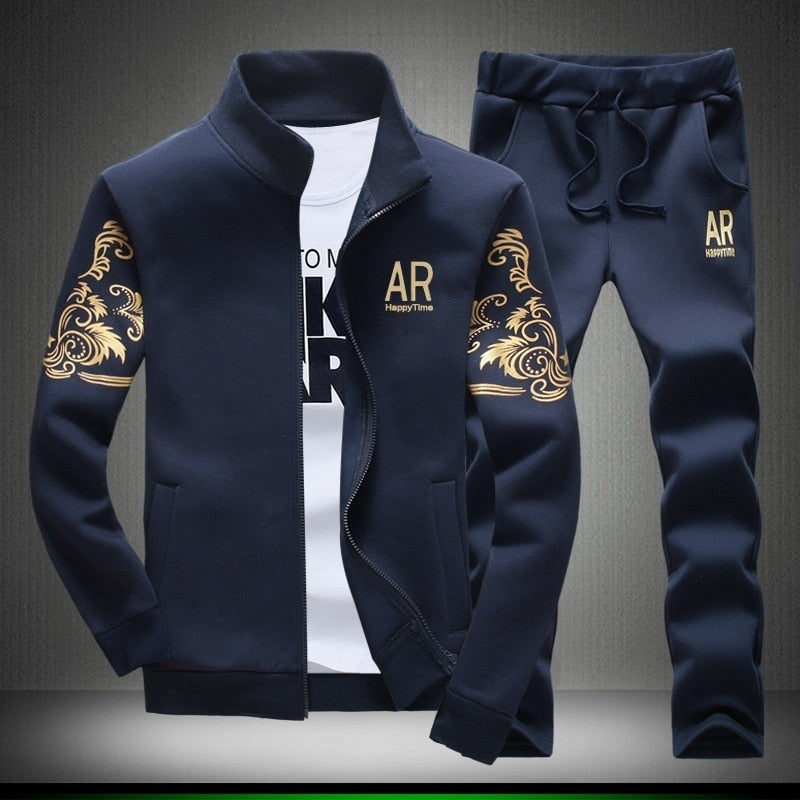 navy blue gold embroidered sleeve track suit jump set
