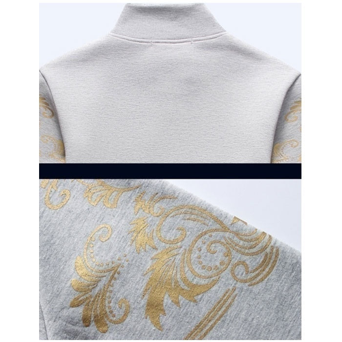 gray and gold paisley leaf track suit jump set