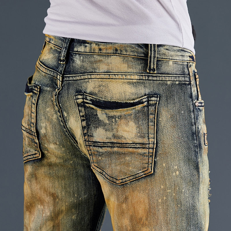 sunset stone washed ripped designer jeans men