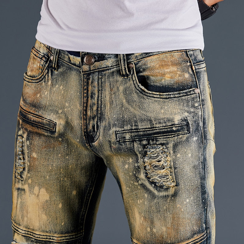 sunset stone washed ripped designer jeans men