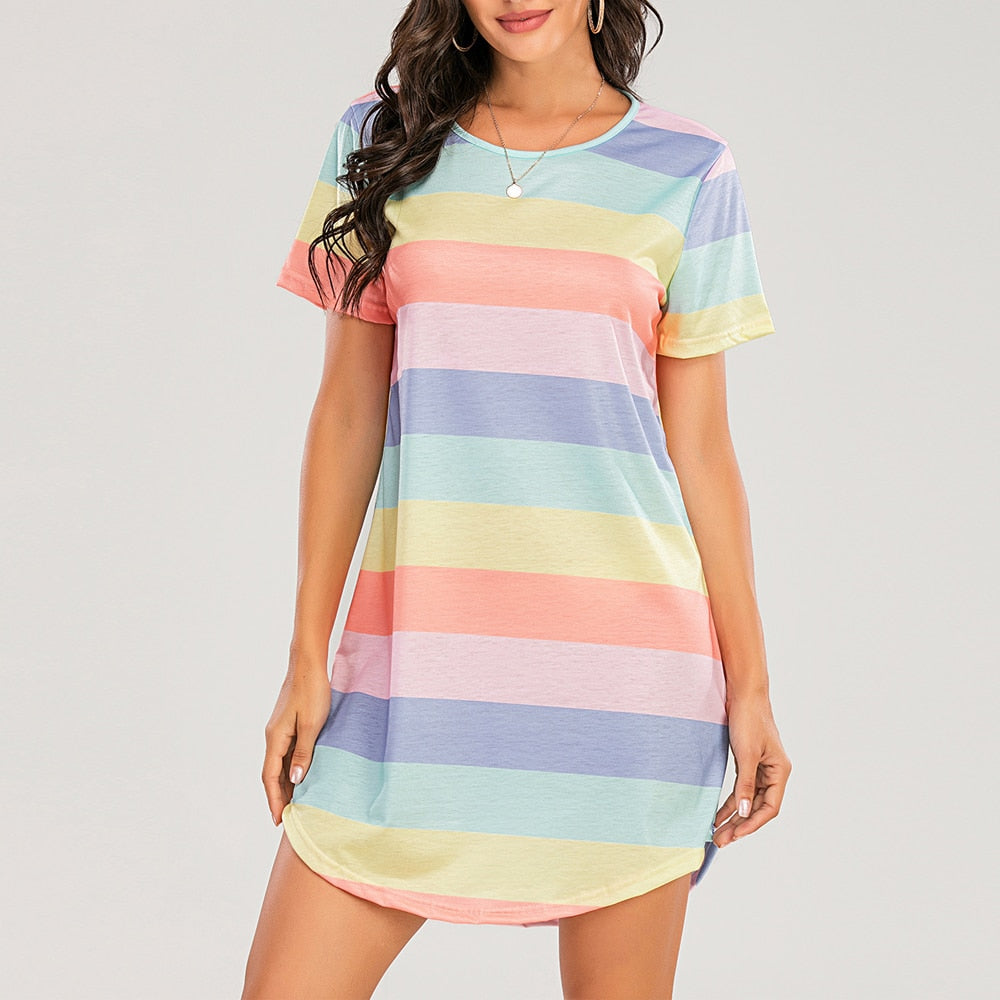 multi pastel color horizontal stripe nightgown