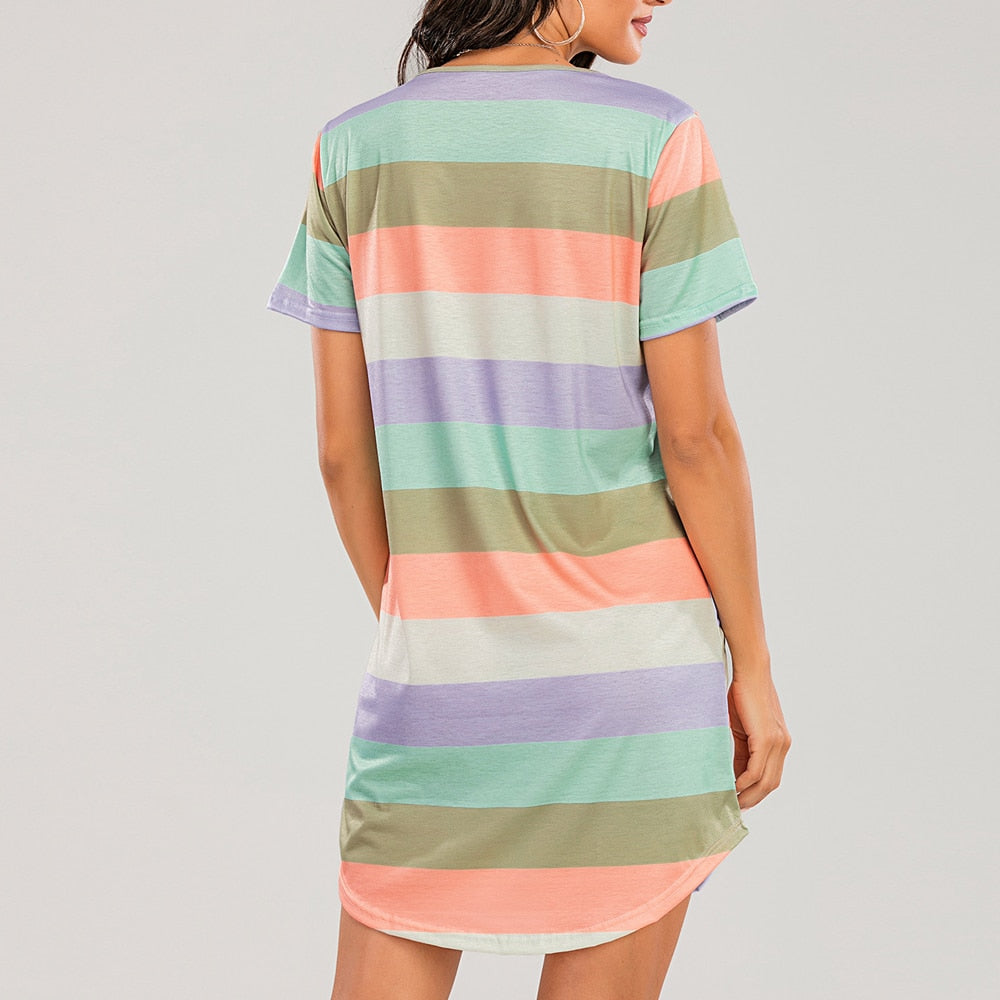 pastel color striped short nightgown