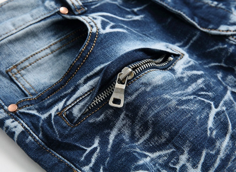 designer stone wash denim jeans men with zippers