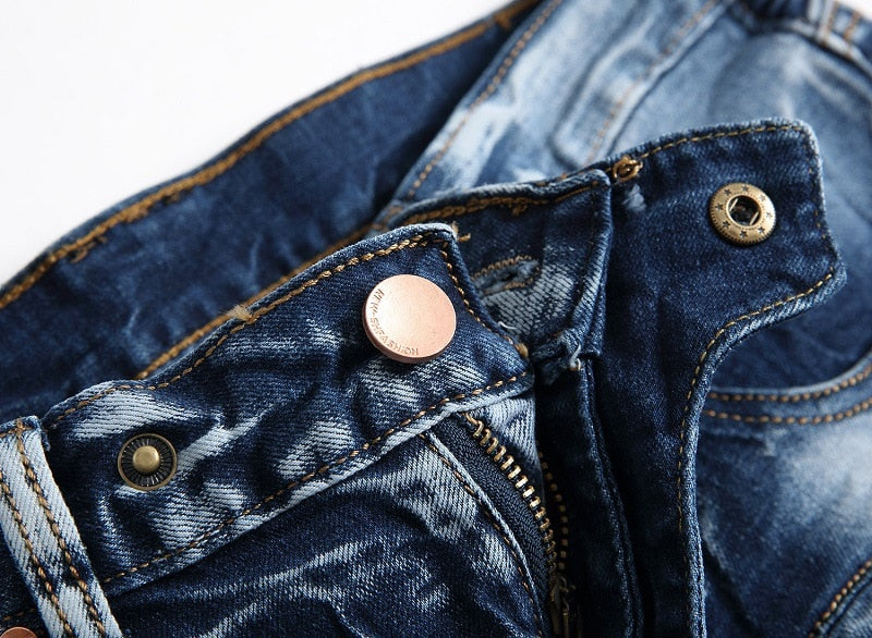 designer stone wash denim jeans men button
