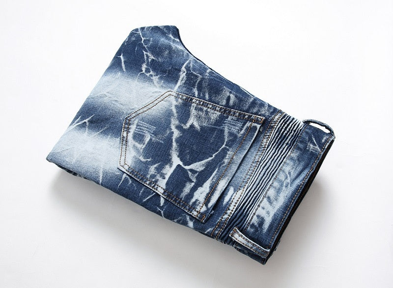 folded ribbed designer stone wash denim jeans men