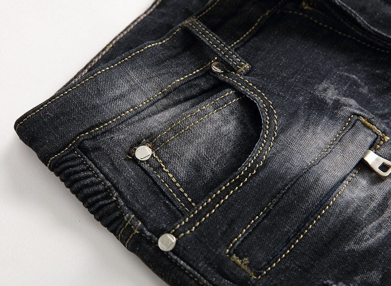 5 pockets designer stone wash denim jeans men