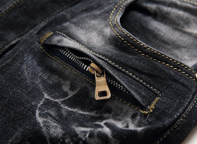 designer stone wash denim jeans men zipper