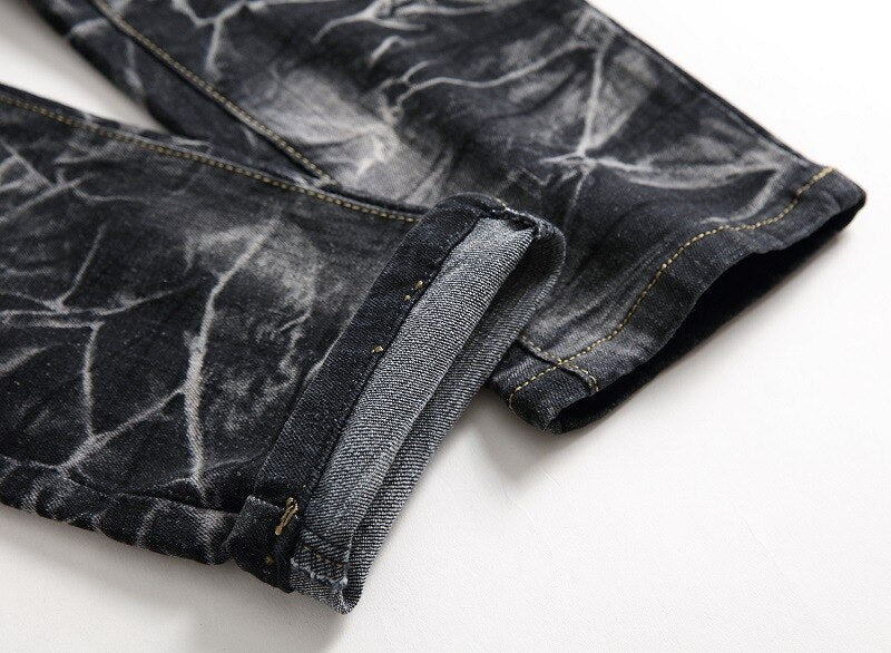 black designer stone wash denim slim jeans men