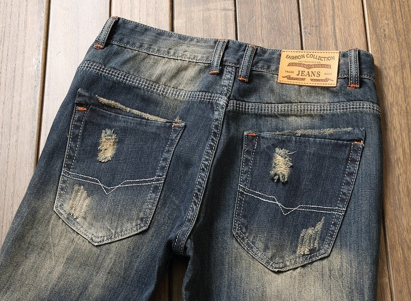patchy designer stone wash denim jeans men