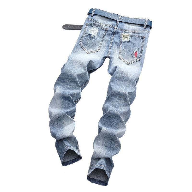 light designer stone wash denim jeans men