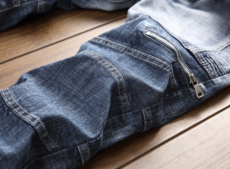 layered zippered designer stone wash denim jeans men