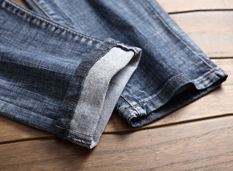 cuffed designer stone wash denim jeans men