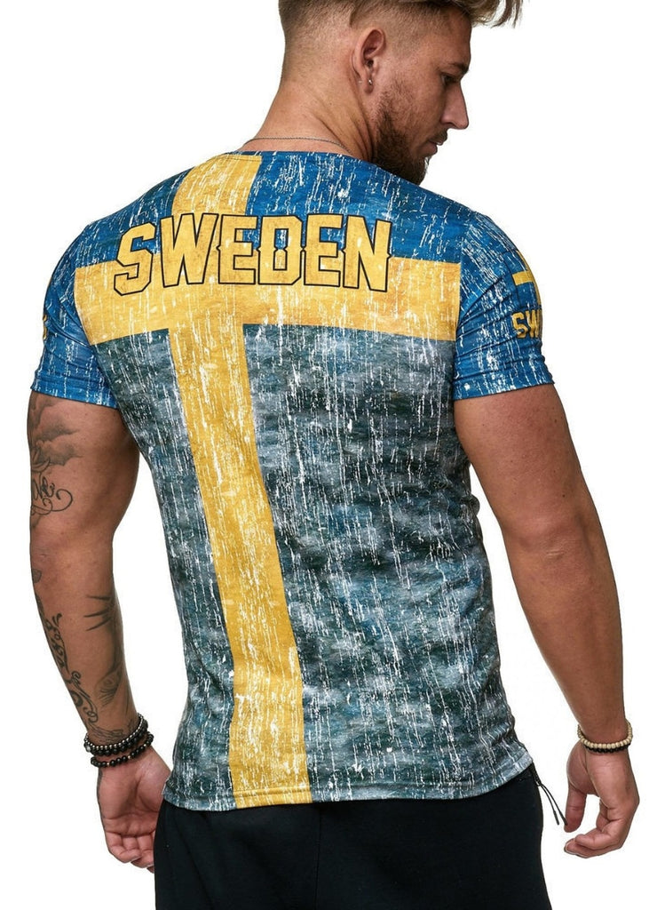 sweden football soccer athletic fitted shirt back
