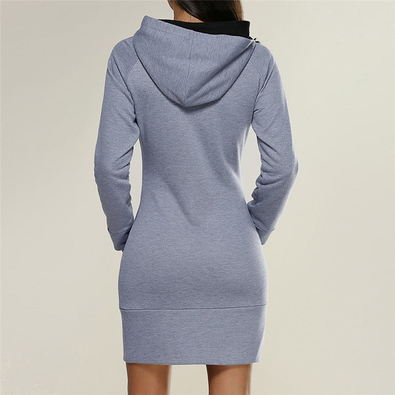 gray warm cotton hoodie dress