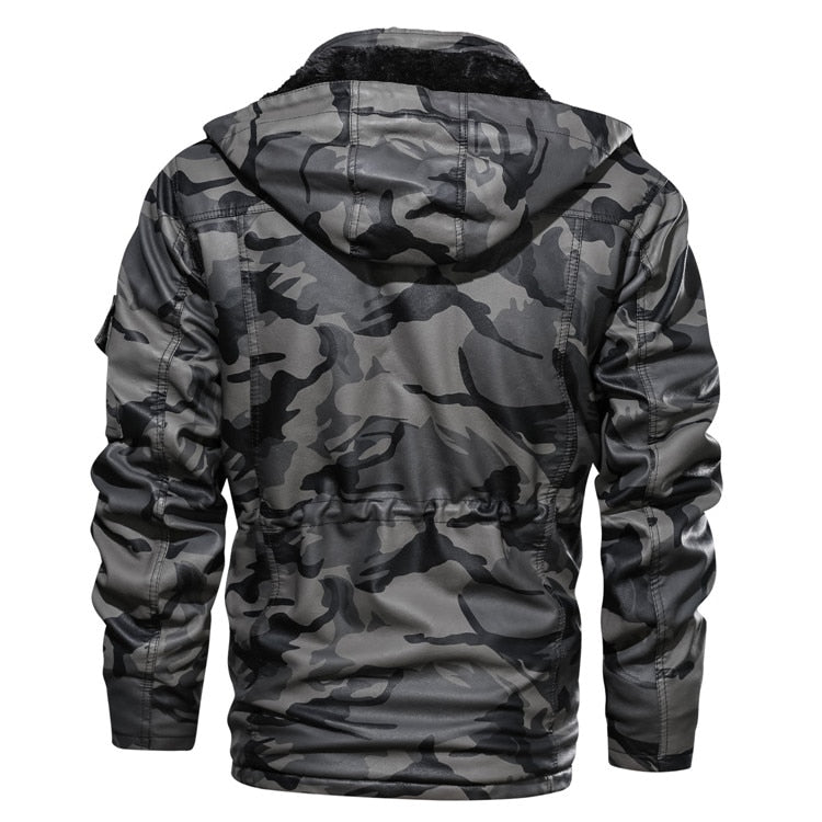 button up hoodie jacket gray camouflage back