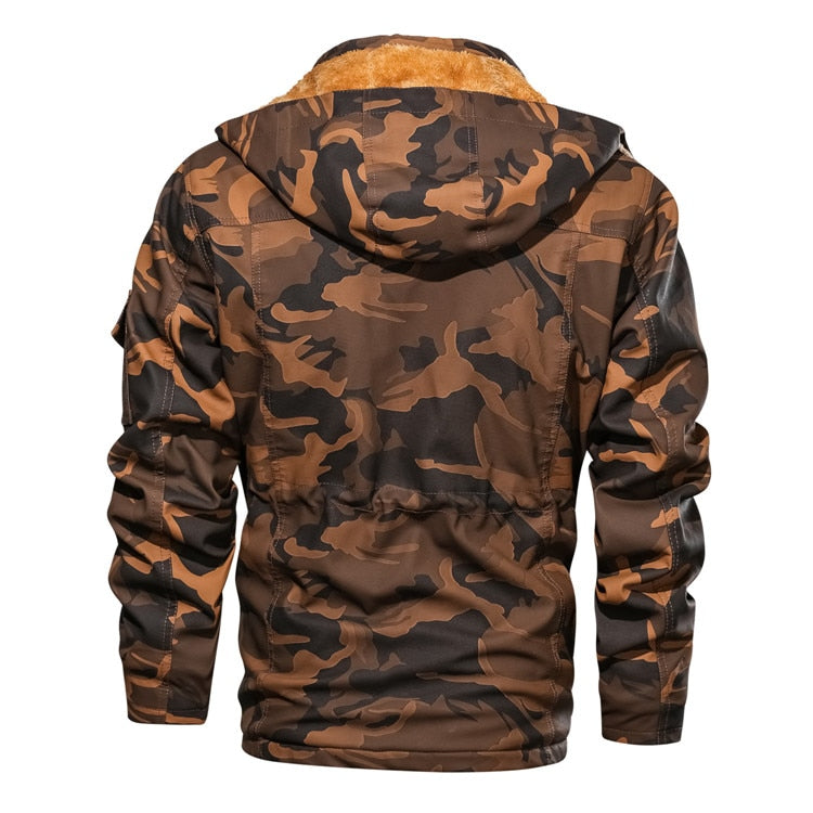 button up hoodie jacket orange camouflage back