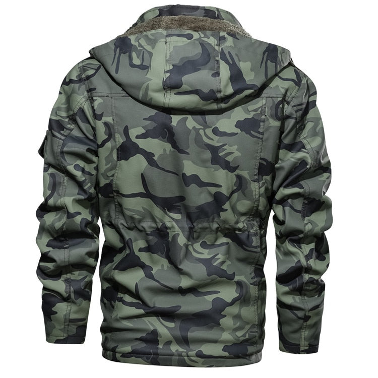 button up hoodie jacket green camouflage back