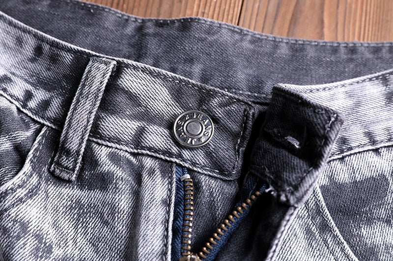 denim zipper style slim fit biker jeans
