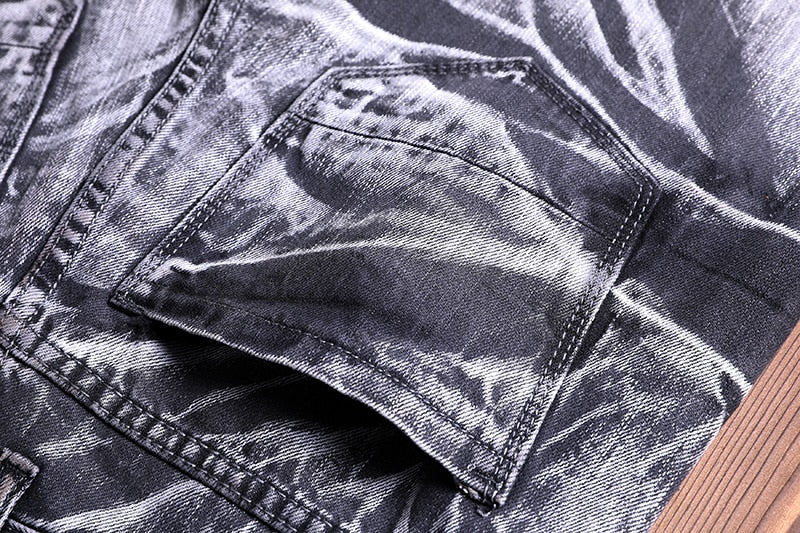 denim zipper style slim fit biker jeans black