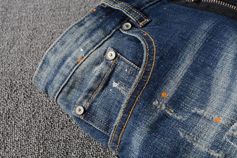 secret pocket ripped designer blue jeans men