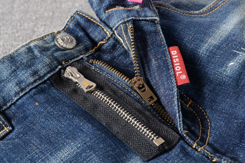hidden pocket ripped designer blue jeans men