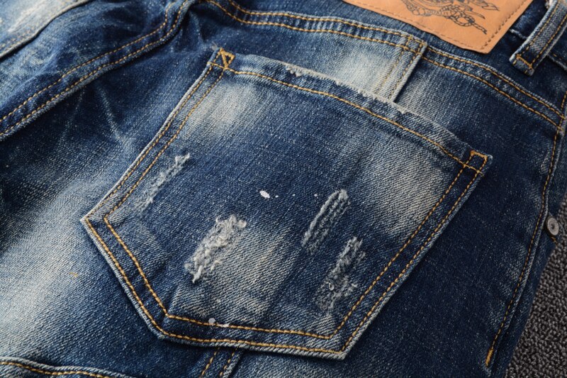 luxury ripped designer blue jeans men