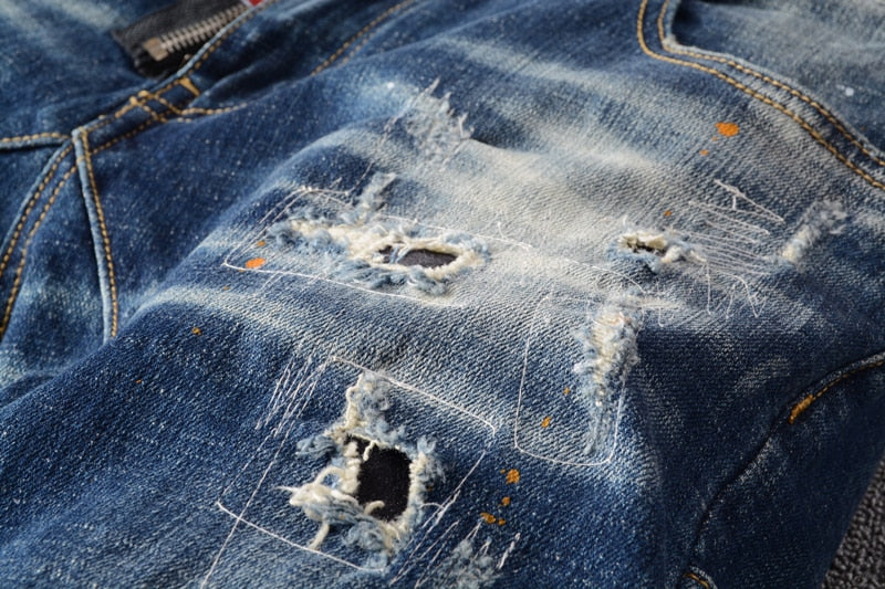 patched ripped designer blue jeans men