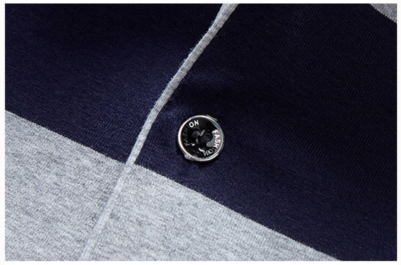 blue white stripe button up long sleeve polo shirt