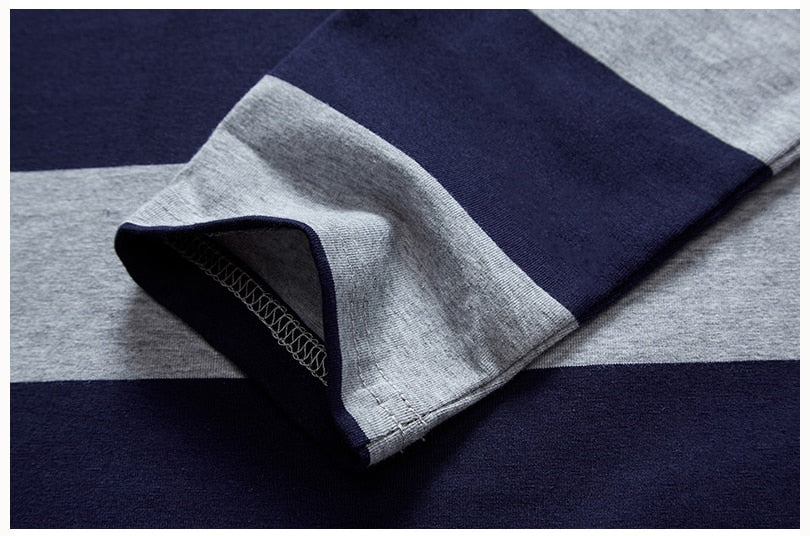navy blue gray stripe button up long sleeve polo shirt