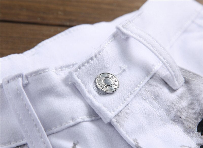 white button fit camouflage jeans